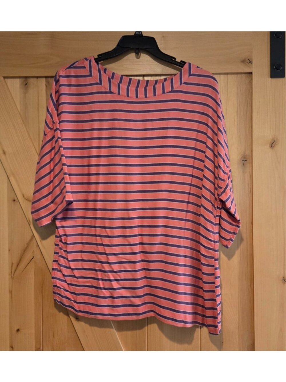 Diane Gilman Size XL Dolman Sleeve Stripe  Top Coral Purple Rayon